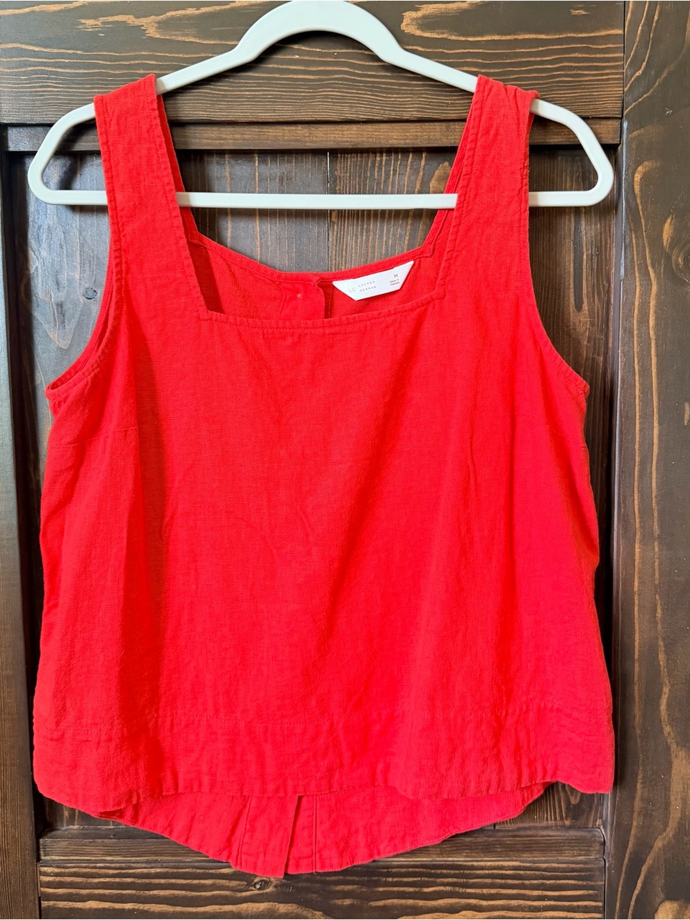 LC Lauren Conrad Bright Red Square-Neck Linen-Blend Tank